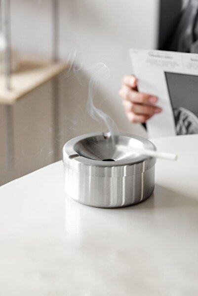 Falconetti 10 cm Steel Cafe Restaurant Round Ash Tray with Lid - Ashtray Cin898By