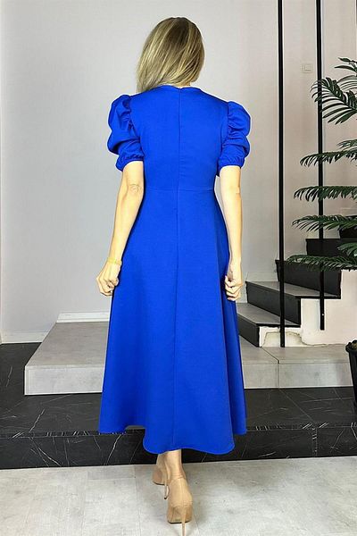 gesmoda G0770 Rochie evazată cu mâneci cu balon Albastru