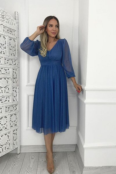 gesmoda M1986 Rochie cu decolteu în V cu sclipici Albastru