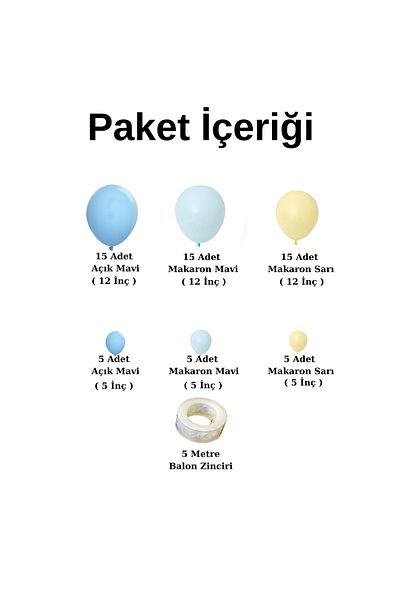 Ata Parti Dünyası Birthday Concept - *Light Blue* Macaron Yellow and *Makaron Blue* 60 Pieces Balloon Chain Set