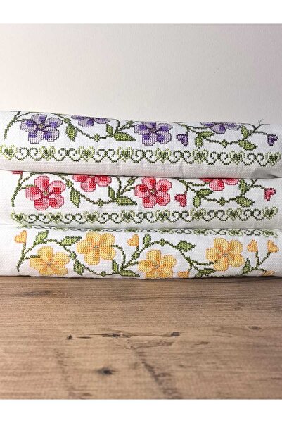 Peacock 3 مناشف يد مطرزة بغرز متقاطعة