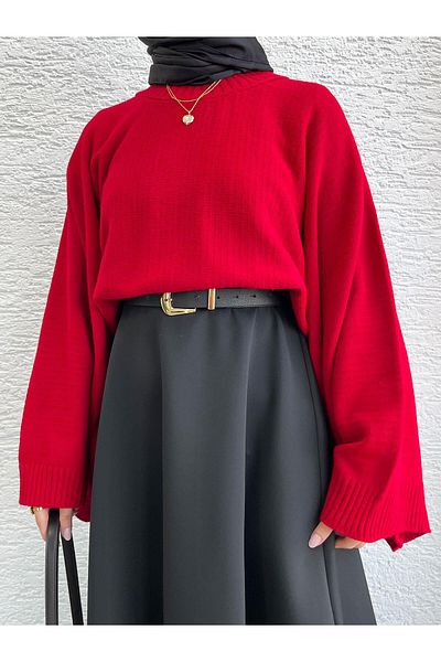 MELEK ARAZ Women's Red Bat Sleeve Sweater
