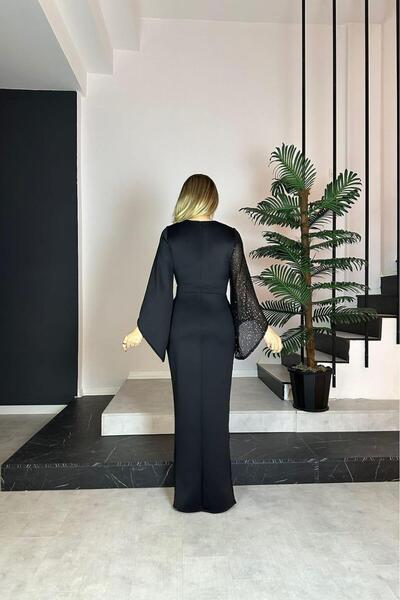 gesmoda G0848 Sequin Detailed Maxi Design Evening Dress Black