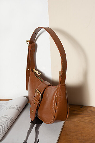 MY VİNTAGE New Season Shiny Faux Leather Viral Model Slim Design Adjustable Strap Women's Shoulder Bag