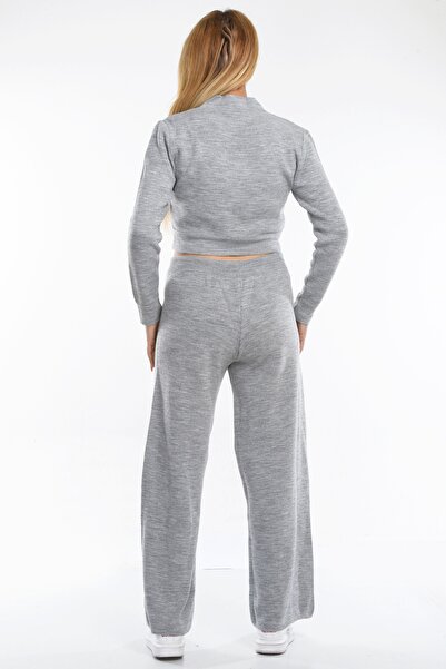 Abakka Gombos Crop kardigán és széles szárú nadrág 2 részes kötöttáru szett