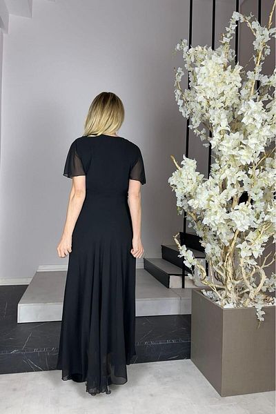 gesmoda G0931 Sequin Detailed Chiffon Evening Dress Black