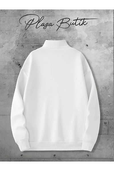 Plaza Butik Unisex Oversize Cotton Fleece Devil Emoji Sweatshirt - Relaxed Fit, Half Zip