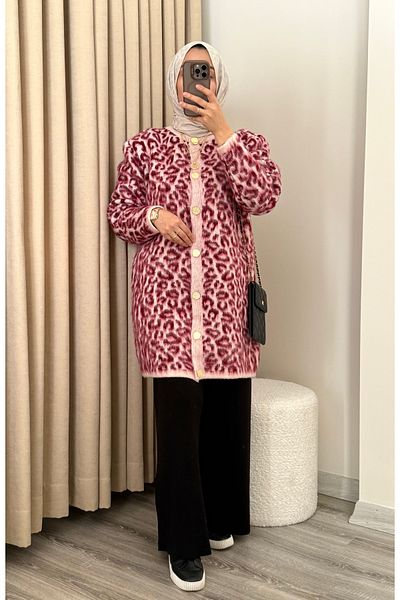 MERİÇ BOUTİQUE Leopard Cardigan Cap Set