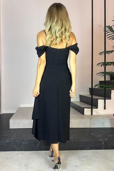 gesmoda G0589 Heart Collar Draped Dress Black