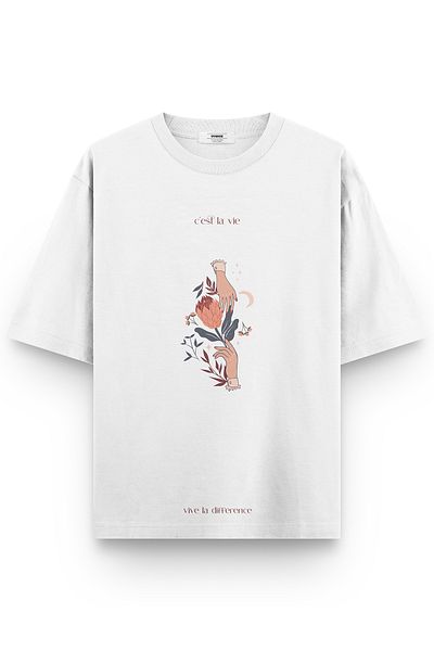 Overoz Λευκό μπλουζάκι Oversize με Minimal Illustration - Unisex, Text - 1335