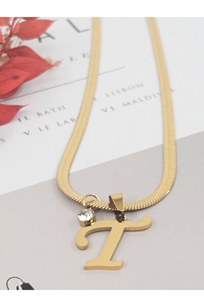 Siya Silver Non-Tarnish Steel Zircon Stone Italian Chain Letter Necklace