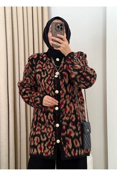 MERİÇ BOUTİQUE Leopard Cap Cardigan