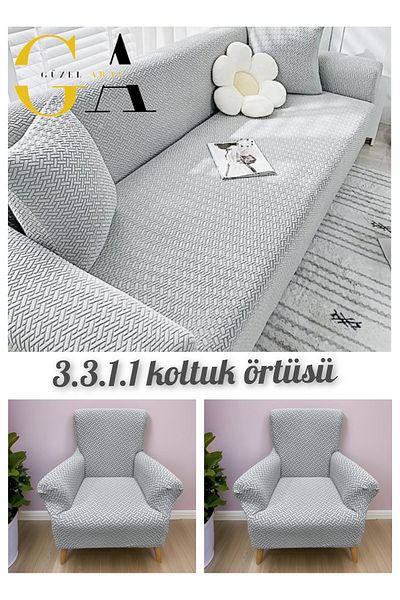 Güzel Aral Brick Pattern Jacquard Seat Cover - 3.3.1.1 Seat Cover Sofa Cover (Stone Grey)