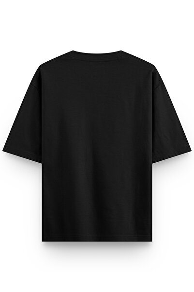 Overoz Black Oversize Minimal Rose Printed Oversize Unisex T-Shirt 1336