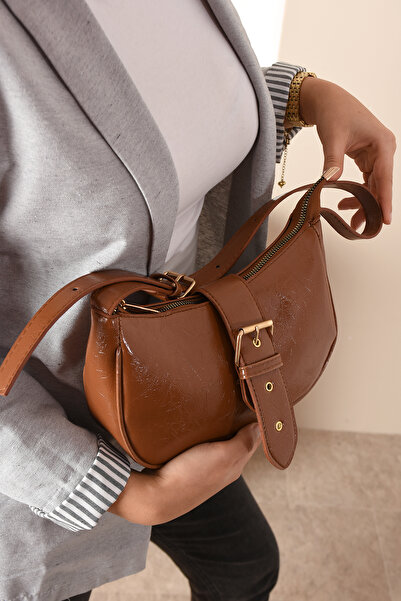 MY VİNTAGE New Season Shiny Faux Leather Viral Model Slim Design Adjustable Strap Women's Shoulder Bag