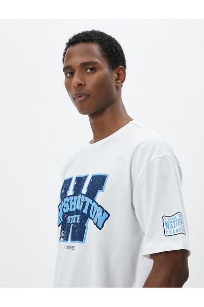 Koton College T-Shirt Crew Neck Printed Short Sleeve Cotton