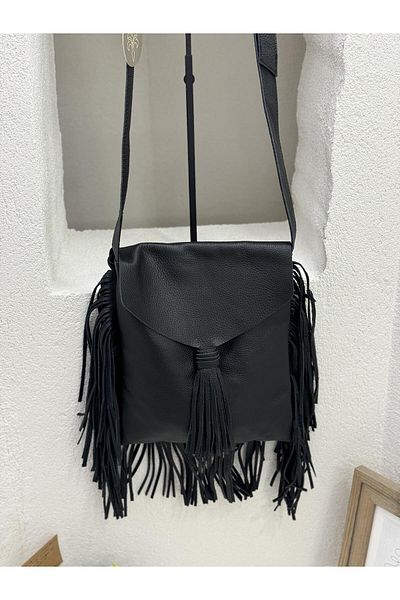 Jacquline ZD040-1 GENUINE LEATHER CROSSBODY BAG WOMEN WITH TASSEL DETAIL ON THE SIDES