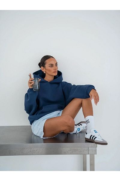 The Champ Clothing Унисекс суитшърт с полар с качулка индиго