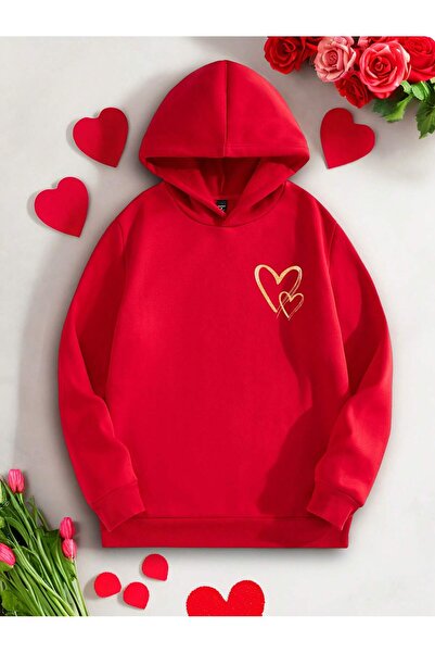 EVIus Άνετο φούτερ Heart B με τύπωμα για την ημέρα του Αγίου Βαλεντίνου - 3 κλωστές ελαφριά ελαστικό