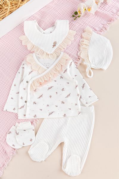 Babymod Floral Patterned Scalloped 5-Piece Baby Girl Hospital Release Baby Set