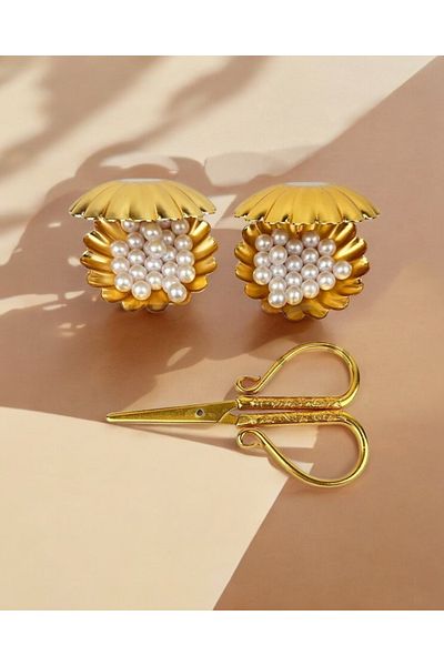 CyzHome Nuvola Oyster Pearl Ring and Promise Scissors