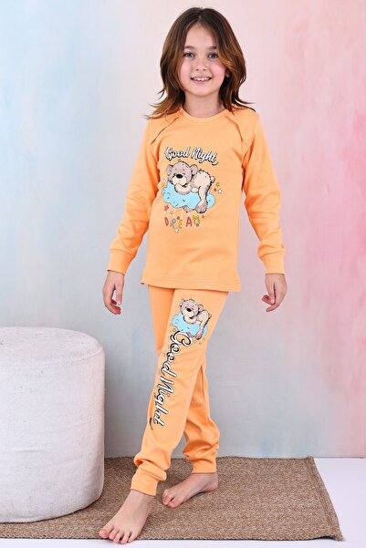 KAPİKİDS Soft 100% Cotton Natural All Seasons Quality Girl's Pajamas with Teddy Bear