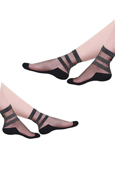 Miss Madam Women Socks Pachet de 2 șosete din tul pentru femei, cu model - Ne...
