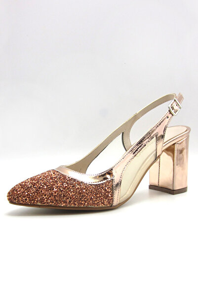 Erkan Saçmacı Panula Exclusive Rose Gold Stone Mesh Open Back Evening Dress Shoes