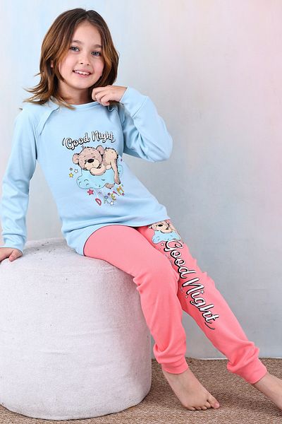 KAPİKİDS Pijamale pentru fete din bumbac moale Teddy Bear, potrivite pentru toate anotimpurile