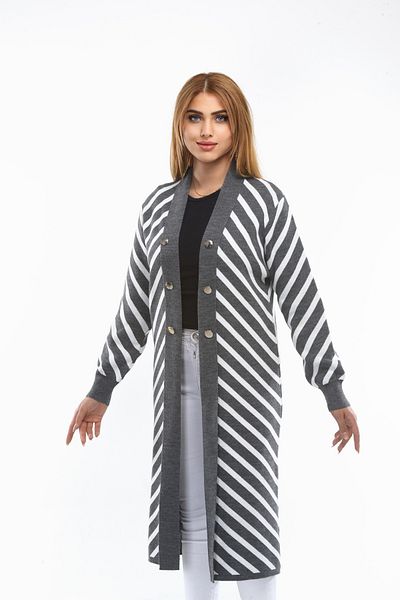 ÇALIKUŞU TRİKO Striped Button Detailed Long Cardigan