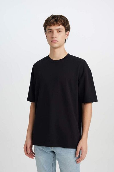 DeFacto New Season Oversize Wide Fit Crew Neck κοντομάνικο Basic μονόχρωμο βαρύ υφασμάτινο μπλουζάκι