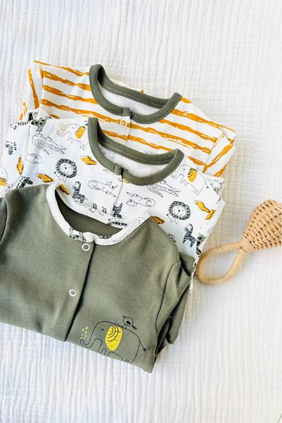 Bamoola Sea Patterned 100% Cotton Jumpsuit with 3-Piece Booties - Animal Fruit (Girls Boys Newborn)