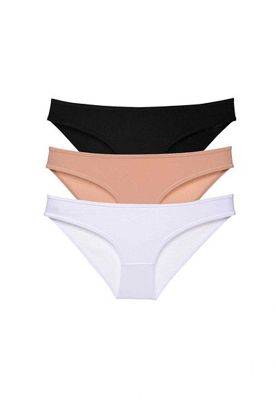Royaleks 3 Pieces Super Eco Set Lycra Women's Slip Panties Black Skin White