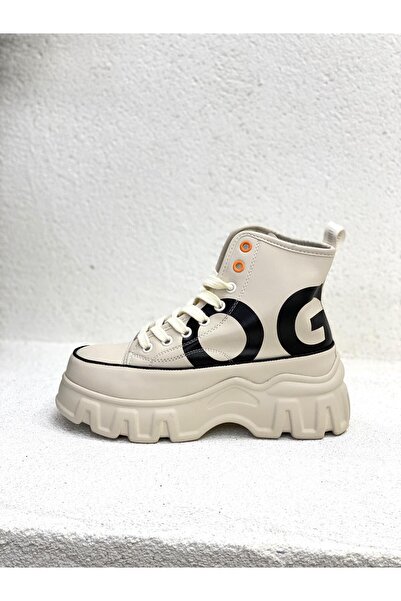 Guja 24K312 YANI SLOGAN DETAYLI BOĞAZLI 6CM KALIN TABAN SPOR AYAKKABI KADIN
