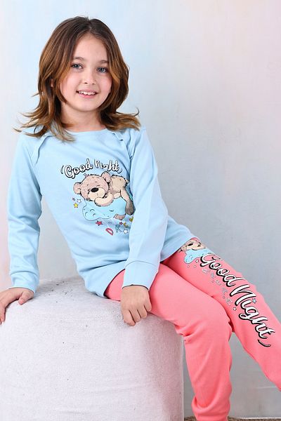 KAPİKİDS Pijamale pentru fete din bumbac moale Teddy Bear, potrivite pentru toate anotimpurile