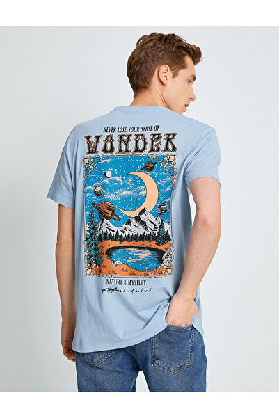 Koton T-shirt z motywem natury i nadrukiem na plecach