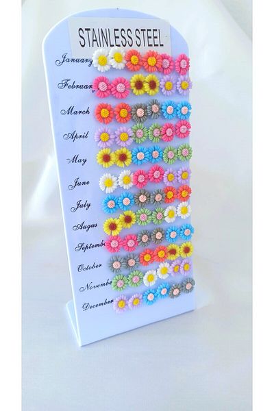 Accesstory Children's Teenager Steel Daisy Minimal Earrings 3 Pairs