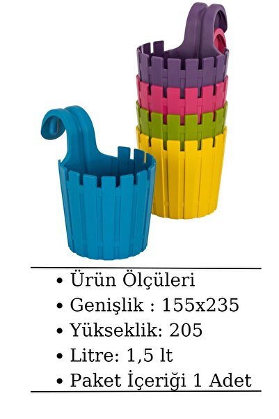 Poliwork 1 Adet Akasya Balkon Saksı Tekli kolay Askı Mavi 1,5 Lt Denge Aparatlı