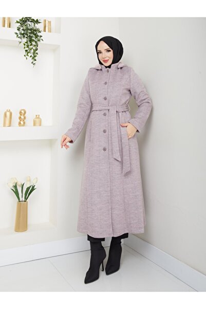 Doque Kışlık Kadın Kaban Yünlü Kalın Kaşe Düğmeli Kapşonlu 57050