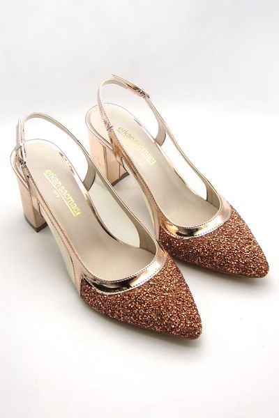 Erkan Saçmacı Panula Exclusive Rose Gold Stone Mesh Pantofi de seara cu spatele deschis