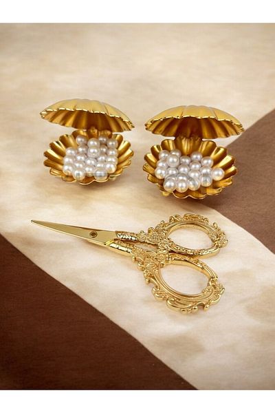 CyzHome Nuvola Oyster Pearl Ring and Promise Scissors