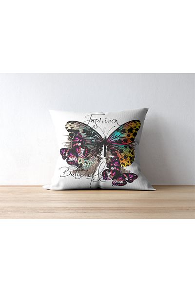 Home Rachel Fabric Set of 4 Butterfly Patterned Digital Printed Throw Pillow Covers - 45X45