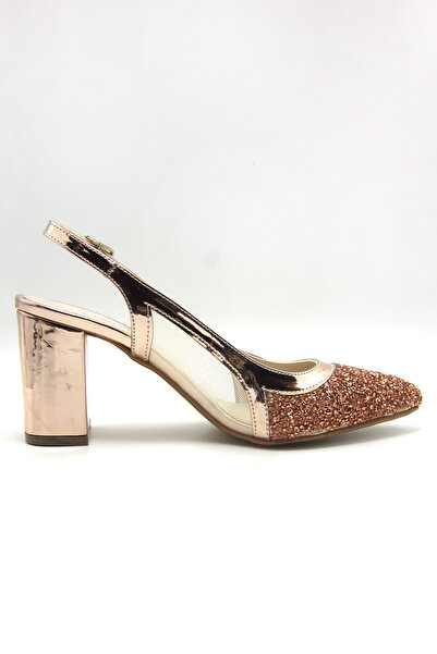 Erkan Saçmacı Panula Exclusive Rose Gold Stone Mesh Open Back Evening Dress Shoes