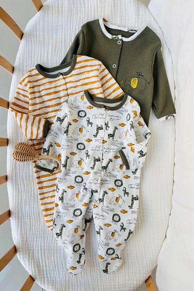 Bamoola Sea Patterned 100% Cotton Jumpsuit with 3-Piece Booties - Animal Fruit (Girls Boys Newborn)