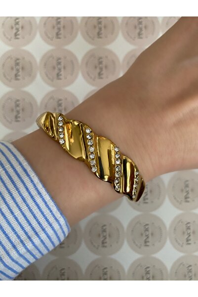 Pinery Jewels Modern Stainless Steel Handcuff Bracelet with Big Stones - Good...