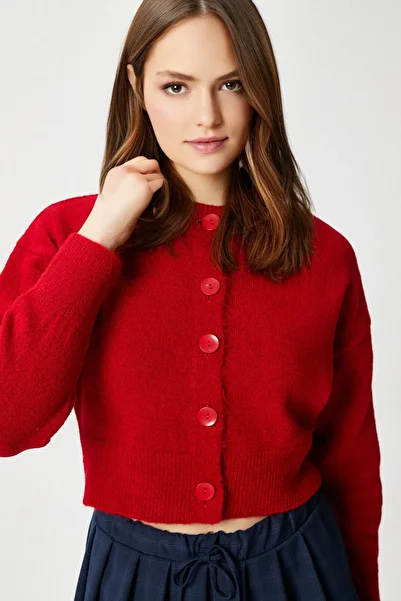 Ritnice Women's Tilia Crop Red Knit Cardigan