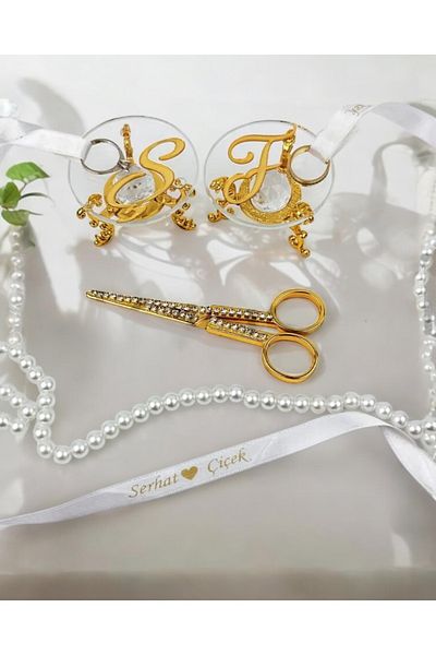 CyzHome Lucevia Gold Glass Ring Riser and Promise Scissors Set