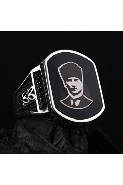 FKGÜMÜŞ 925 Ayar Gümüş Başak Desenli Atatürk Erkek Yüzük