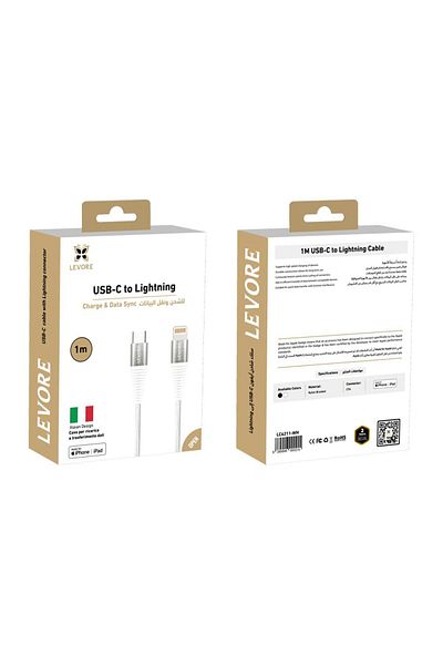 Levore USB-C to Lightning Nylon Cable MFI Certified 1m - White