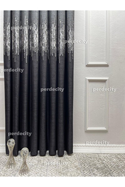 PERDECITY Venice Pattern Gray Anthracite Panel Backdrop Curtain 100cm Suitable for Any Room 1X3 Tightly Pleated